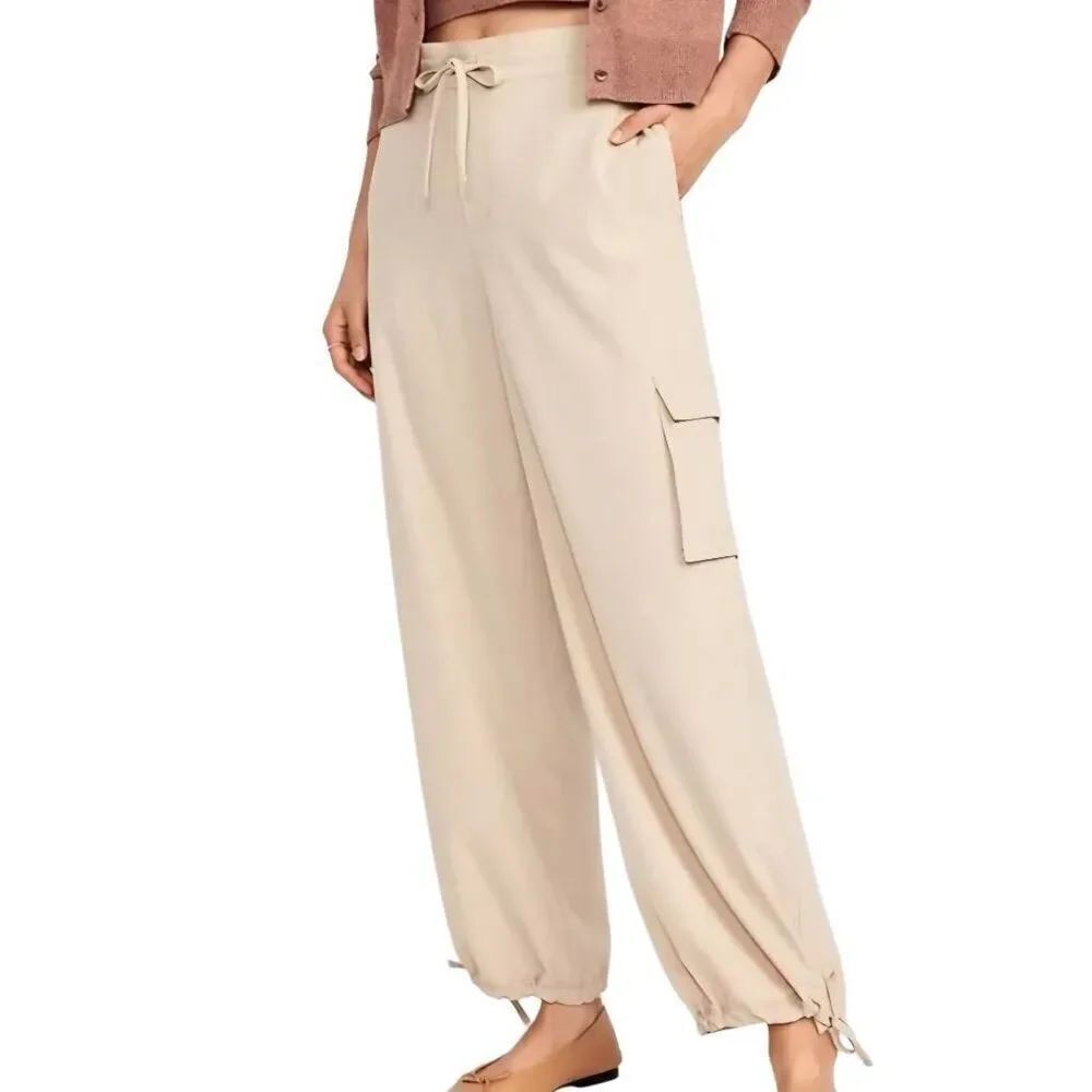 Old Navy Pants Women's Small Neutral High Rise Wide Leg Cargo Parachute